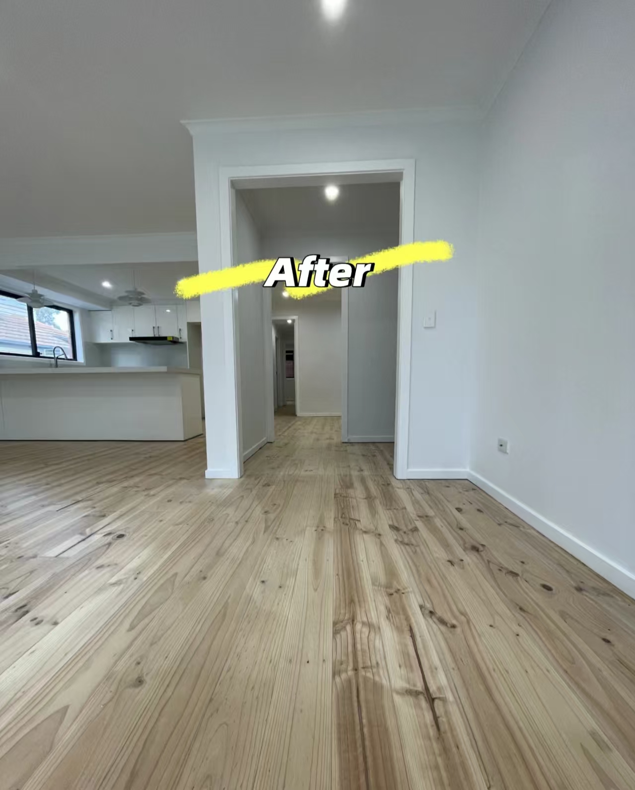 Lighter timber floor in the same living area after work